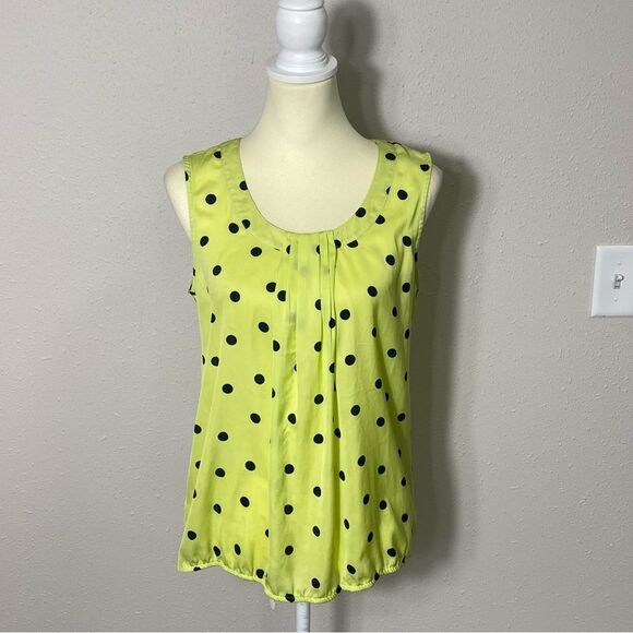 Loft Lime Green Polka Dot Sleeveless Pintuck Blouse Women's Size Small - Picture 9 of 14